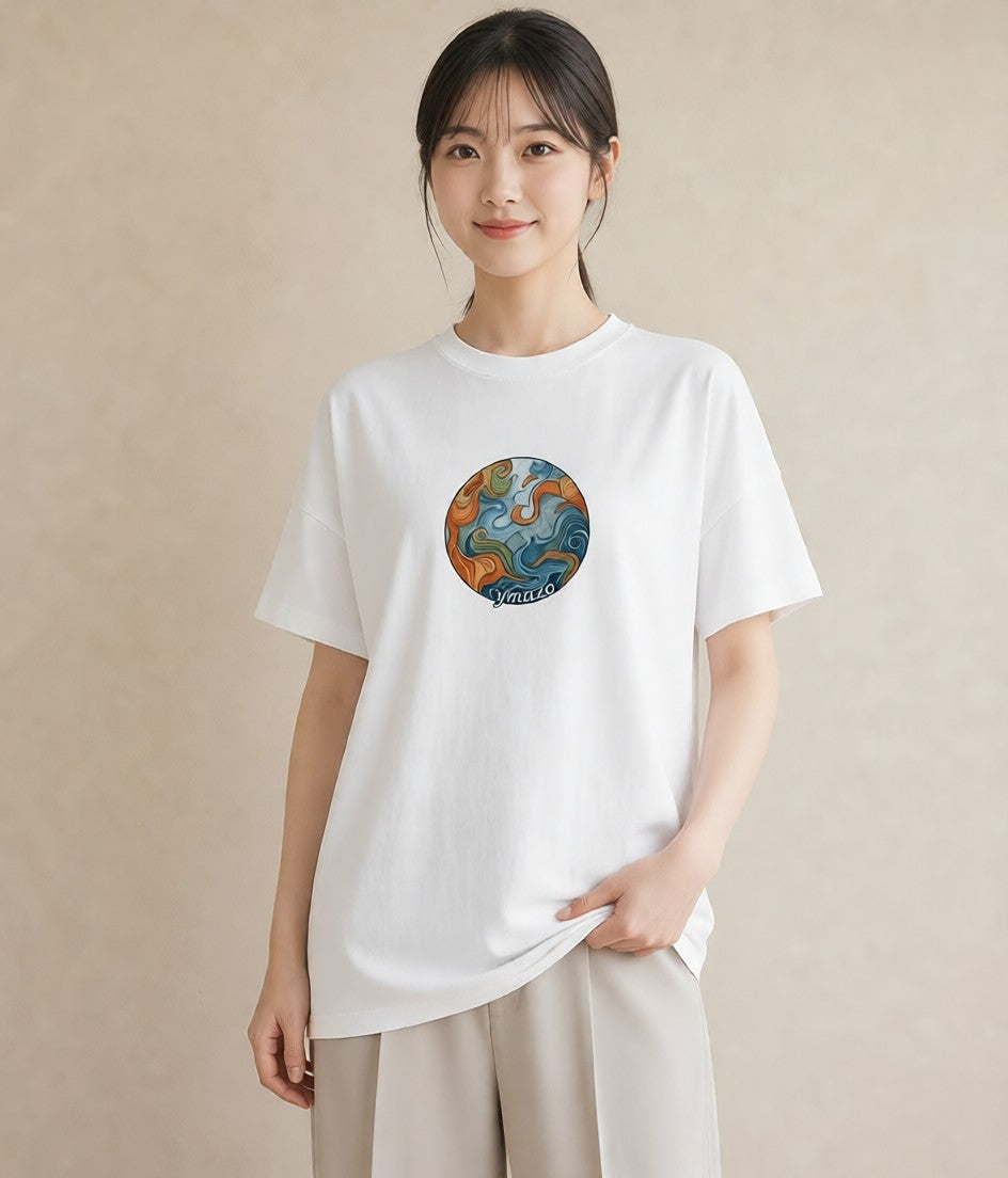 グラフィックTシャツ レディース プラネット 星空 宇宙 イラスト 手描き風 20代 カジュアルコーデ 白T