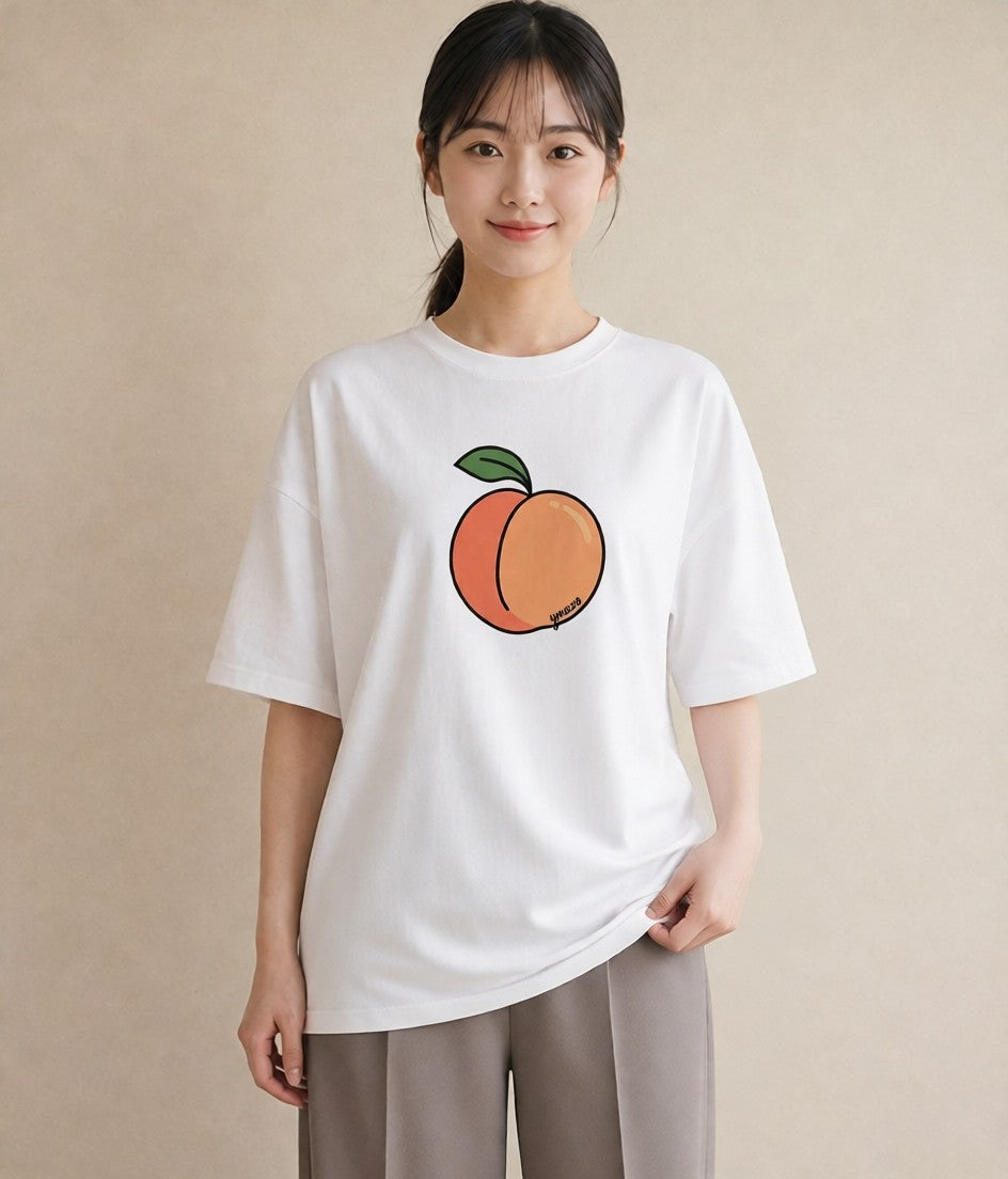 デザインTシャツ レディース もも 食べ物 フード イラスト 韓国風 週末コーデ 敬老の日 白T