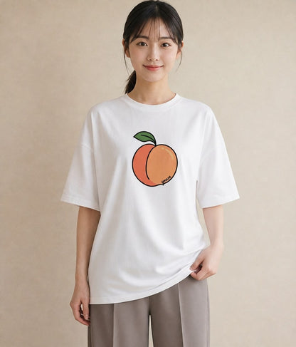 デザインTシャツ レディース もも 食べ物 フード イラスト 韓国風 週末コーデ 敬老の日 白T