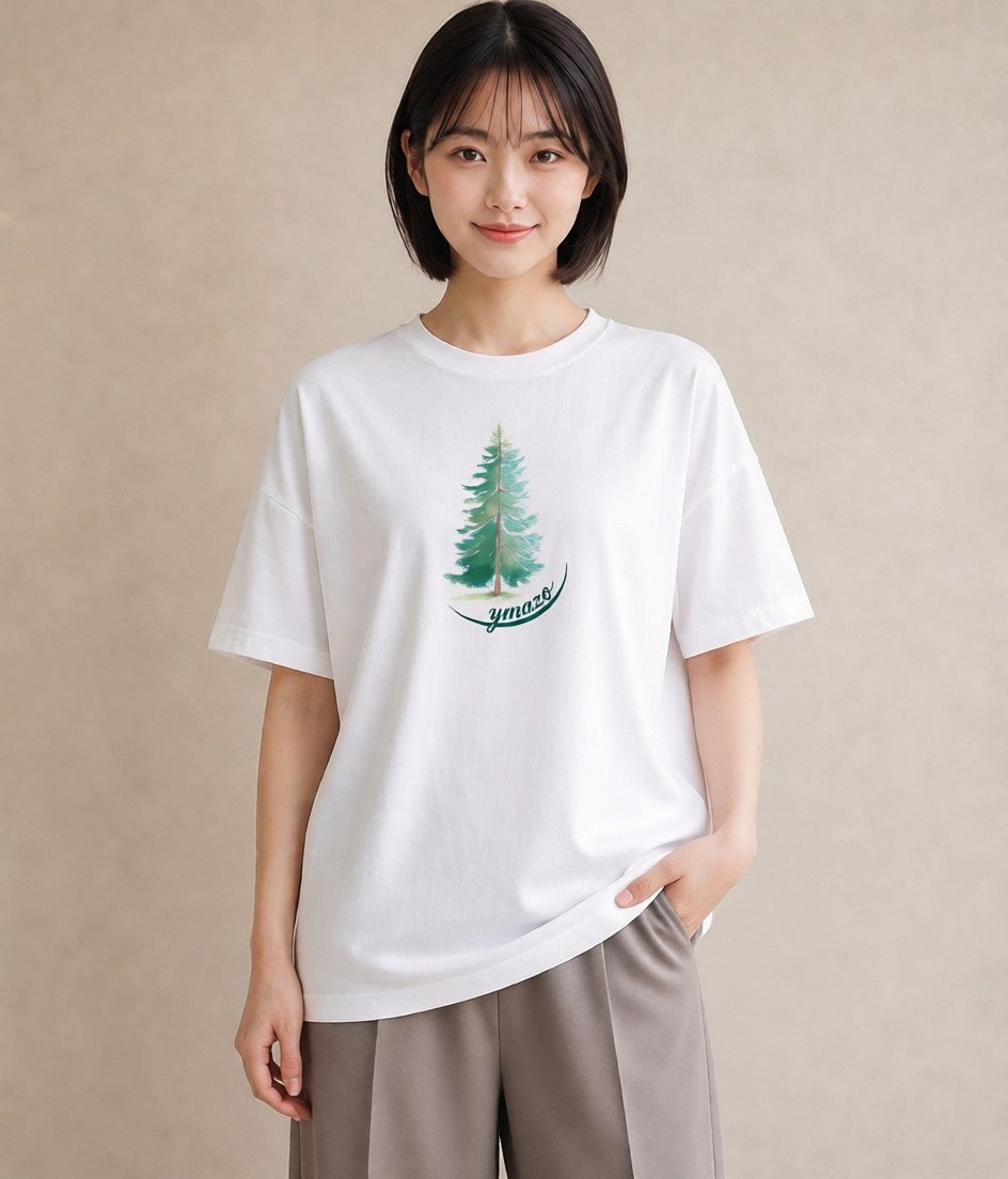 半袖Tシャツ レディース 青の水彩 風景 ブルー ナチュラル アンティーク イラスト きれいめカジュアル ラフ レイヤード 白T