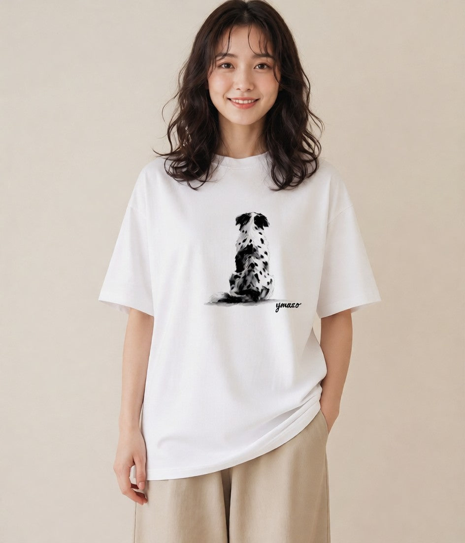 デザインTシャツ レディース ボーダーコリー 犬 いぬ イラスト 手描き風 ママ カフェ服 白T
