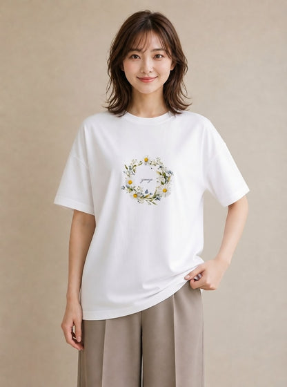 Tシャツ レディース デイジー 花 花柄 イラスト シンプル 春服 ミセス 白T