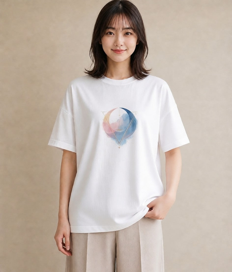 プリントTシャツ レディース 三日月 星空 宇宙 イラスト きれいめ 散歩 お出かけ 白T