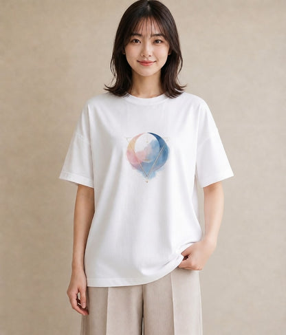 プリントTシャツ レディース 三日月 星空 宇宙 イラスト きれいめ 散歩 お出かけ 白T