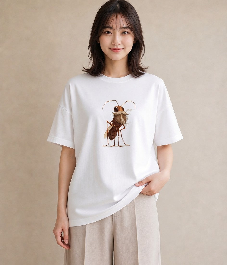 半袖Tシャツ レディース アリ 昆虫 虫 イラスト 旅行コーデ 春服 ミセス 白T