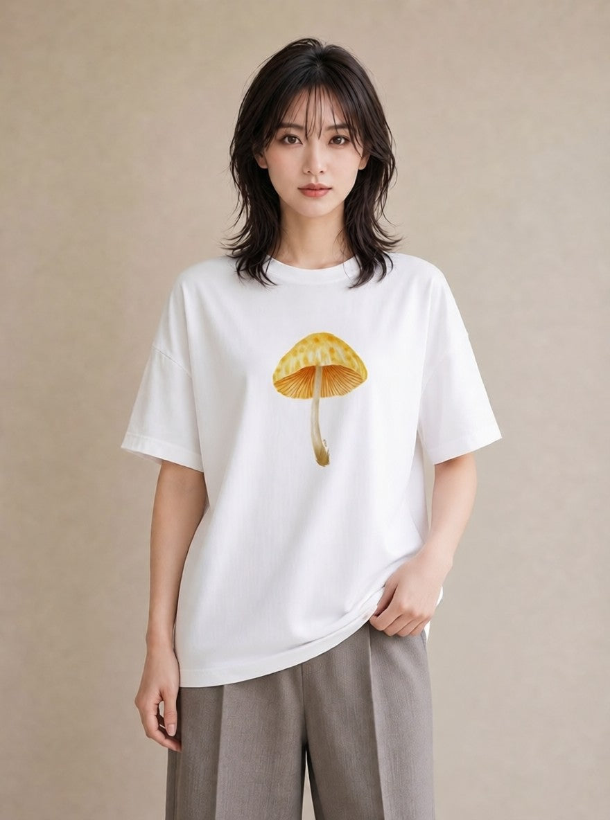 グラフィックTシャツ レディース きのこ 植物 ボタニカル イラスト ラフ ルームウェア ギフト 白T