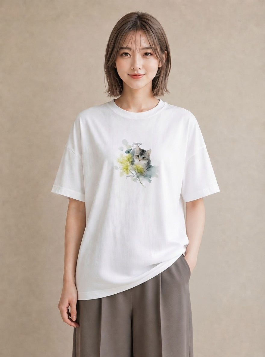 半袖Tシャツ レディース 愛猫 猫 ねこ イラスト モード 春コーデ 姉妹 白T