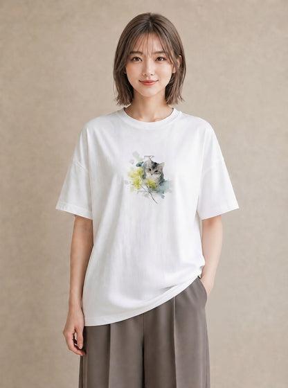 半袖Tシャツ レディース 愛猫 猫 ねこ イラスト モード 春コーデ 姉妹 白T