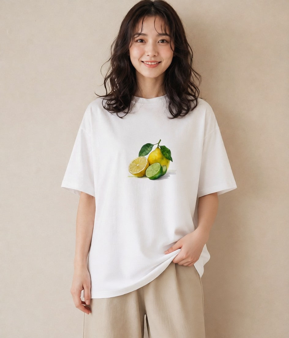 プリントTシャツ レディース レモン 檸檬 食べ物 フード イラスト 旅行コーデ カフェ巡り 女子会 白T