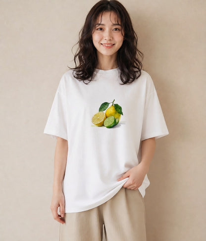 プリントTシャツ レディース レモン 檸檬 食べ物 フード イラスト 旅行コーデ カフェ巡り 女子会 白T