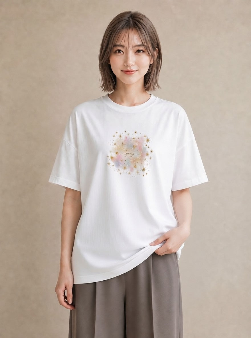 デザインTシャツ レディース 双子座 星空 宇宙 イラスト 普段使い デート 帰省 白T