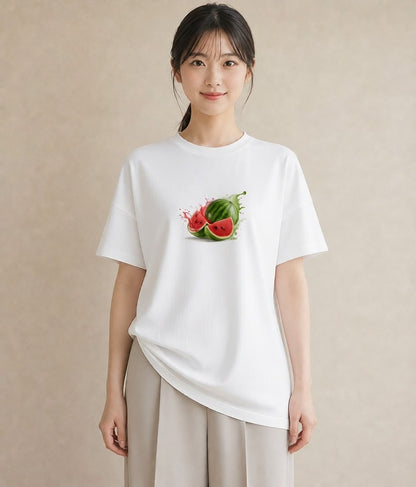 プリントTシャツ レディース すいか 食べ物 フード イラスト 韓国風 母娘コーデ 自分用 白T