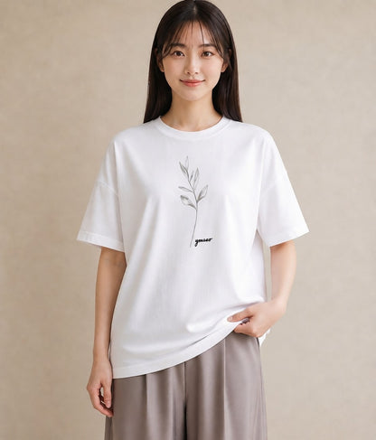 デザインTシャツ レディース 小花 花 フラワー イラスト 普段使い ビーチ デイリーウェア 白T