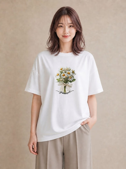 Tシャツ レディース マーガレット 花 花柄 イラスト きれいめ ギフト 母の日 白T