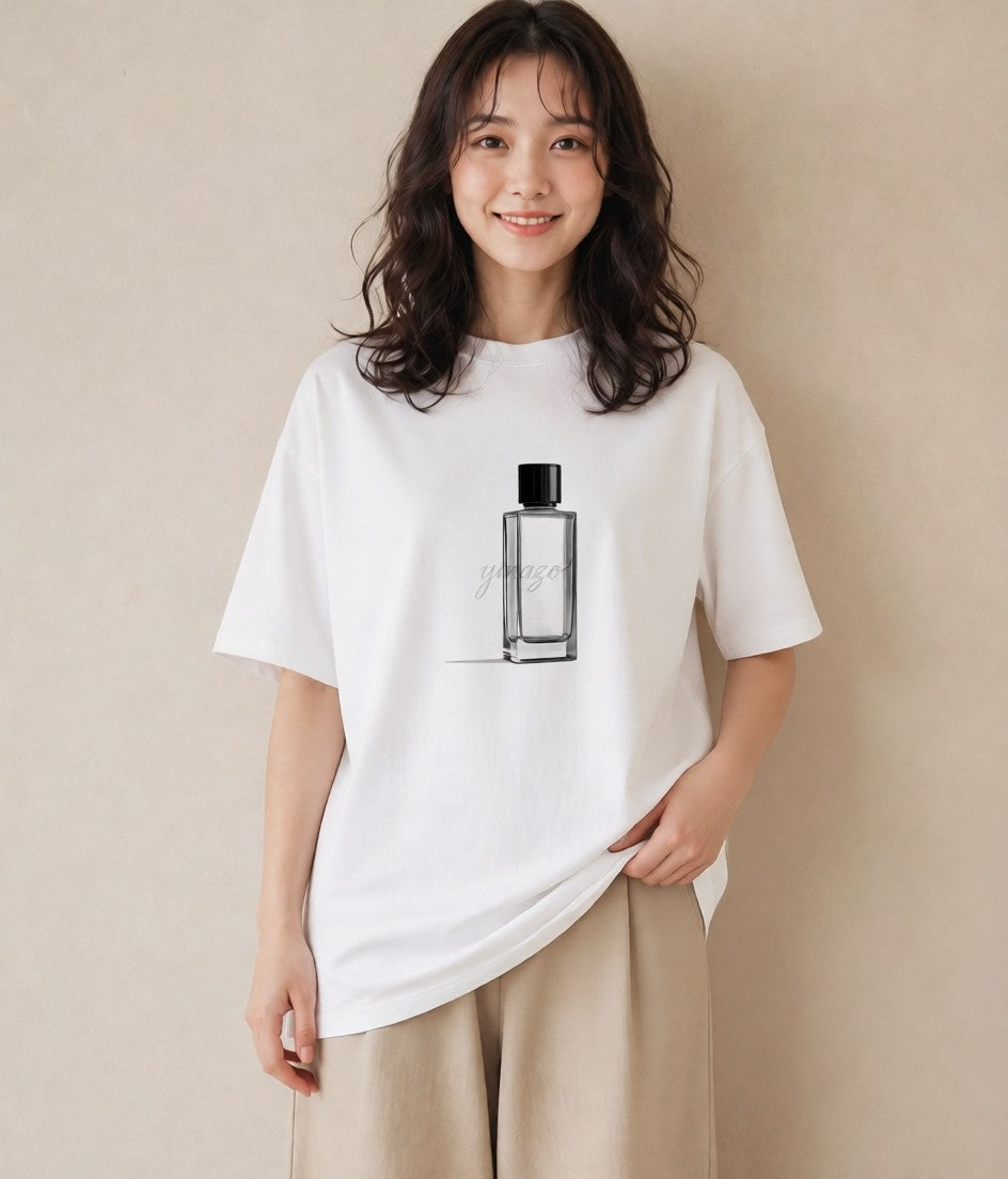 プリントTシャツ レディース 香水 香水瓶 パフューム イラスト 北欧風 海 カフェ巡り 白T
