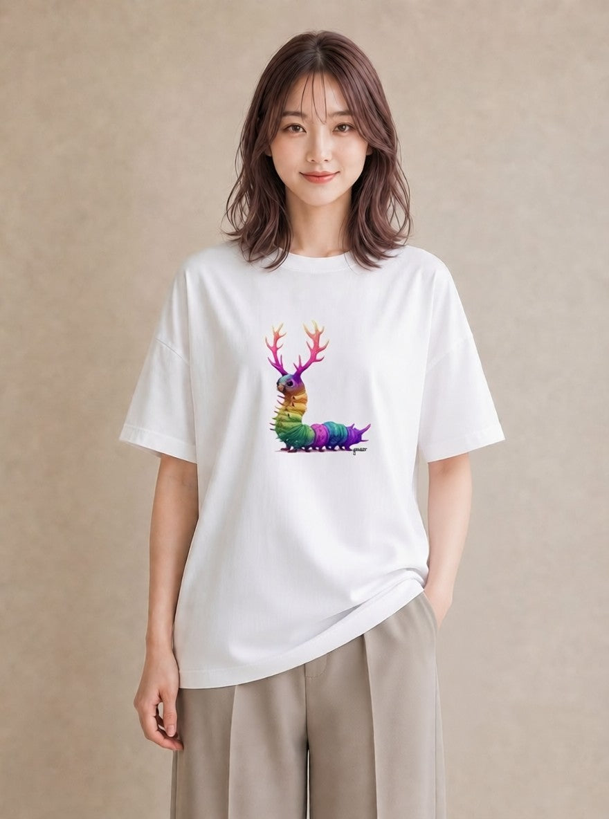プリントTシャツ レディース クワガタ 昆虫 虫 イラスト ゆるコーデ デイリーウェア 休日 白T