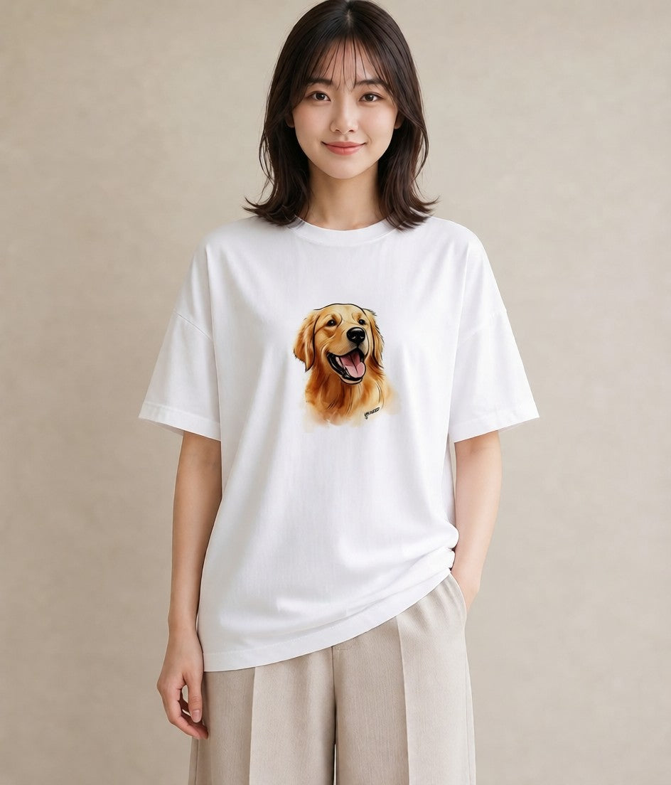 Tシャツ レディース ゴールデンレトリバー ゴールデン 犬 いぬ イラスト ユニーク 姉妹 送別ギフト 白T