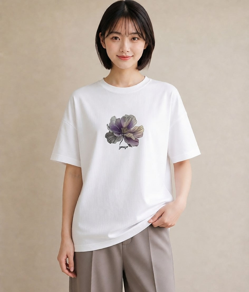 グラフィックTシャツ レディース あさがお 朝顔 花 花柄 イラスト きれいめカジュアル カフェ服 クリスマス 白T