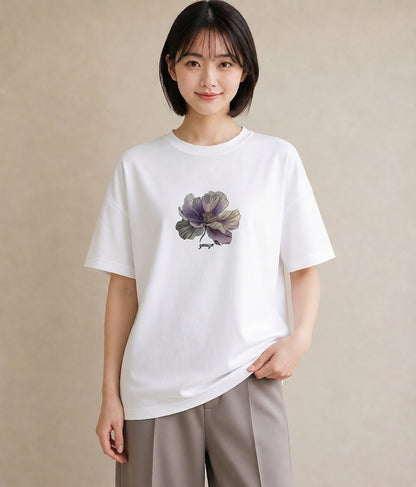 グラフィックTシャツ レディース あさがお 朝顔 花 花柄 イラスト きれいめカジュアル カフェ服 クリスマス 白T