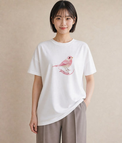 Tシャツ レディース 白文鳥 ペット 動物 イラスト ラフ ミセス 春コーデ 白T