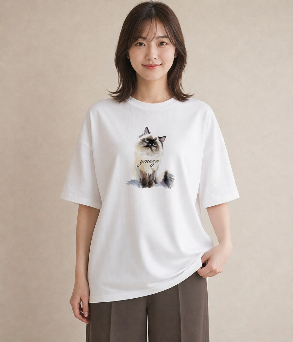 デザインTシャツ レディース ブリティッシュショートヘア 猫 ねこ イラスト シック ミセス 春コーデ 白T