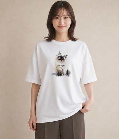 デザインTシャツ レディース ブリティッシュショートヘア 猫 ねこ イラスト シック ミセス 春コーデ 白T