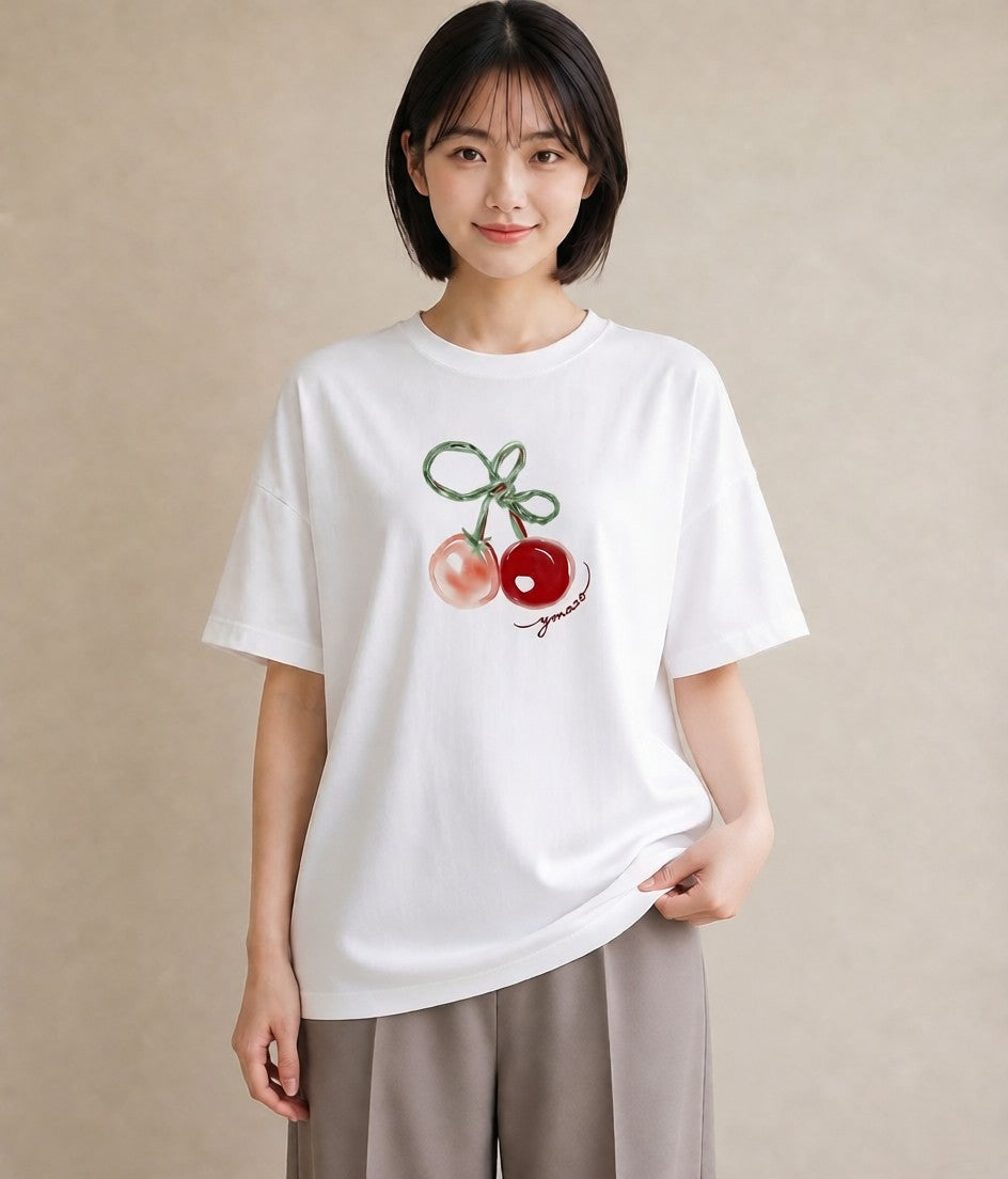 デザインTシャツ レディース りんご 林檎 アップル 食べ物 フード イラスト デイリーウェア 休日 白T