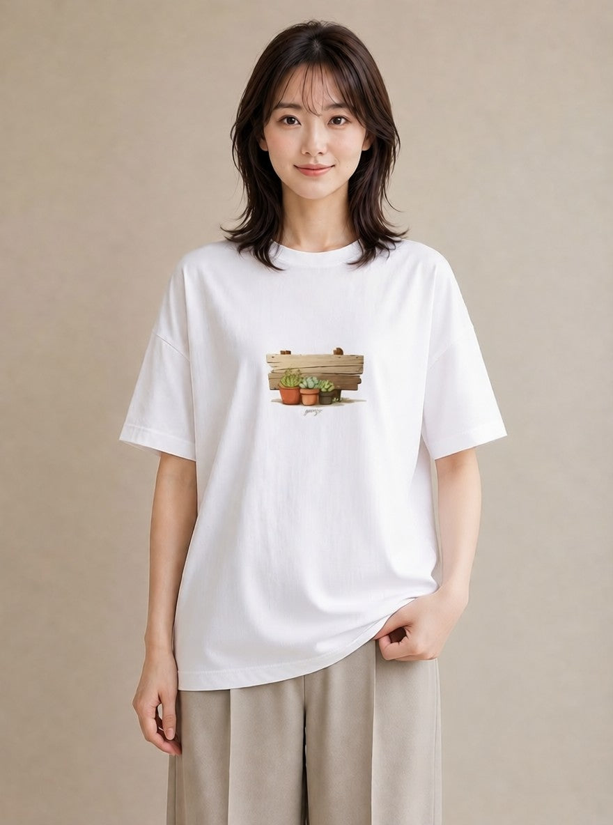 プリントTシャツ レディース 夕暮れ バルコニー 夕焼け ナチュラル アンティーク イラスト 可愛い 夏コーデ 通学 白T