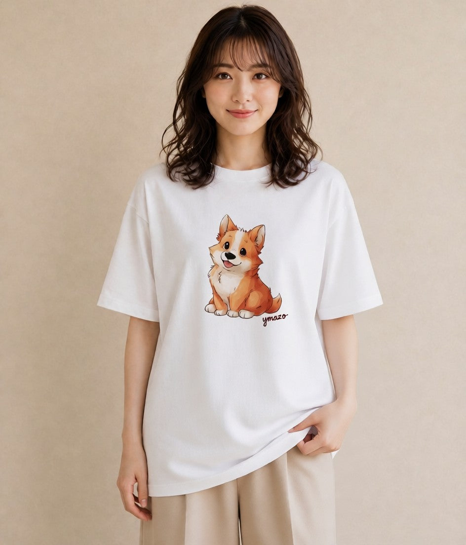 半袖Tシャツ レディース ウェルシュコーギー コーギー 犬 いぬ イラスト 女性向けギフト 散歩 白T