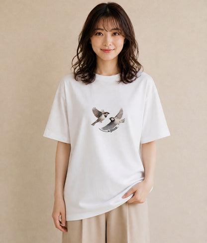 プリントTシャツ レディース 文鳥 ペット 動物 イラスト アート風 週末コーデ 敬老の日 白T