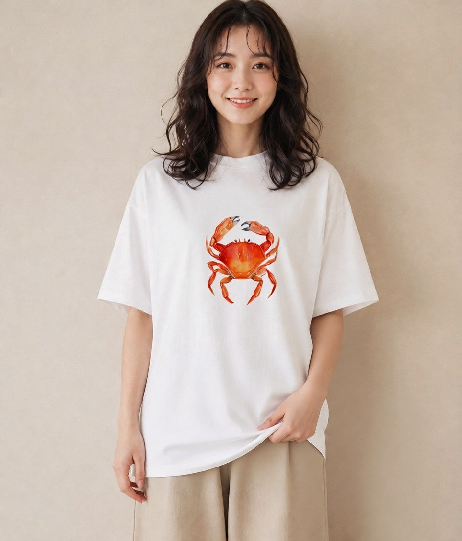 デザインTシャツ レディース ヤドカリ 海の生き物 海 イラスト ラフ ルームウェア ギフト 白T
