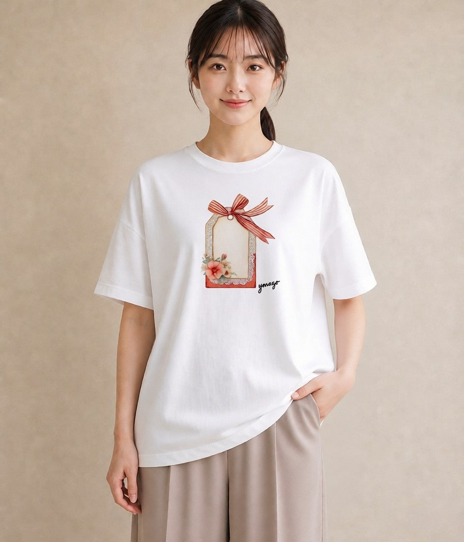 プリントTシャツ レディース 手鏡 アンティーク レトロ ナチュラル イラスト アート風 ビーチ デイリーウェア 白T