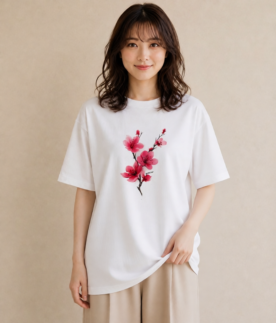 プリントTシャツ レディース さくら 桜 サクラ 花 花柄 イラスト 手描き風 通学 誕生日プレゼント 白T