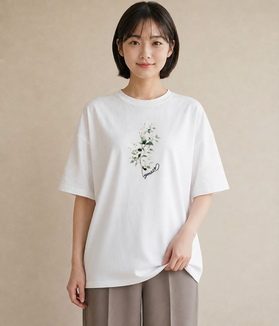 Tシャツ レディース つる 植物 ボタニカル イラスト ゆるかわ カフェ巡り 女子会 白T