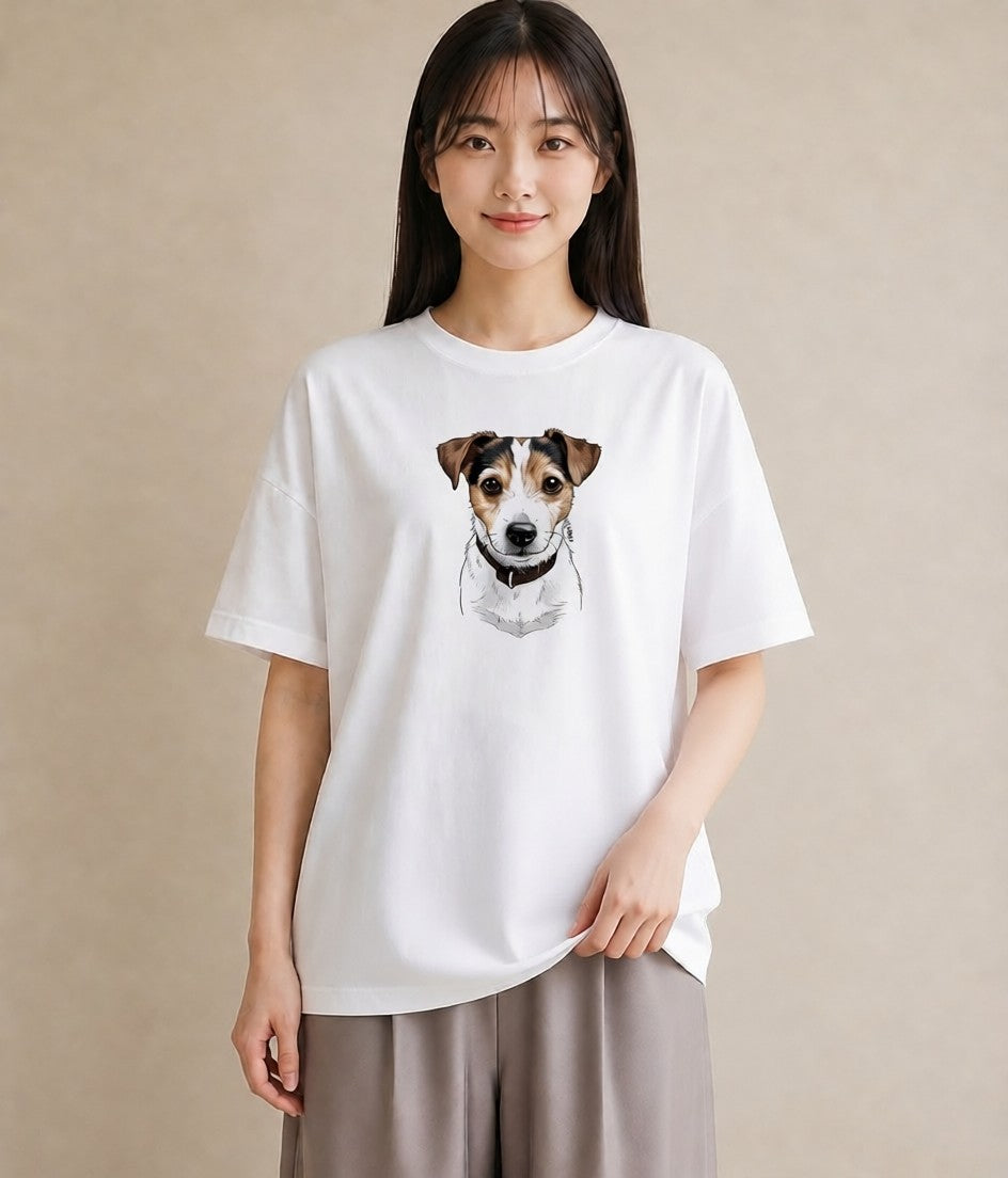デザインTシャツ レディース ジャックラッセルテリア 犬 いぬ イラスト 手描き風 女性 旅行用 白T