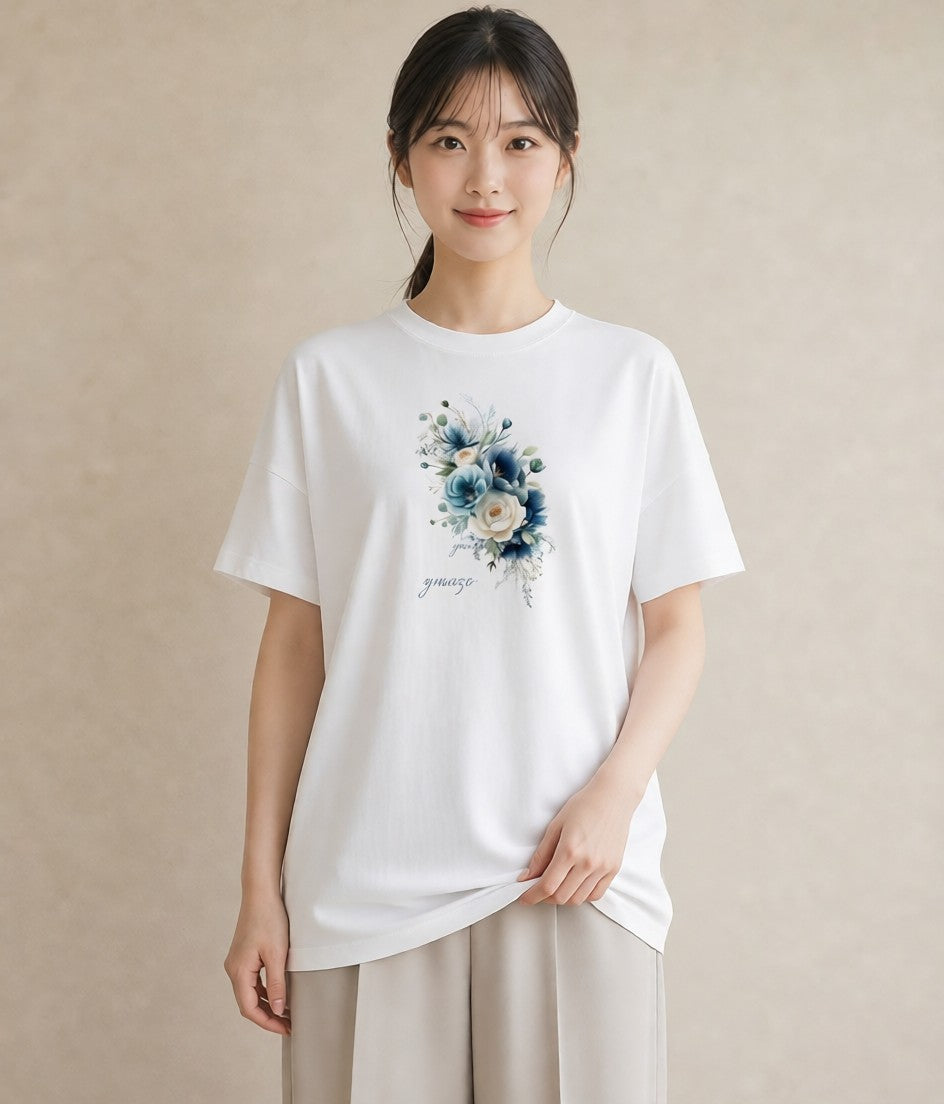 半袖Tシャツ レディース ポスト 野の花 レトロ ナチュラル アンティーク イラスト 上品 帰省 ラフ 白T