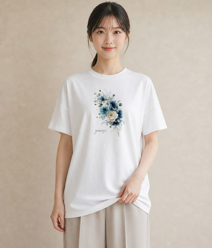 半袖Tシャツ レディース ポスト 野の花 レトロ ナチュラル アンティーク イラスト 上品 帰省 ラフ 白T
