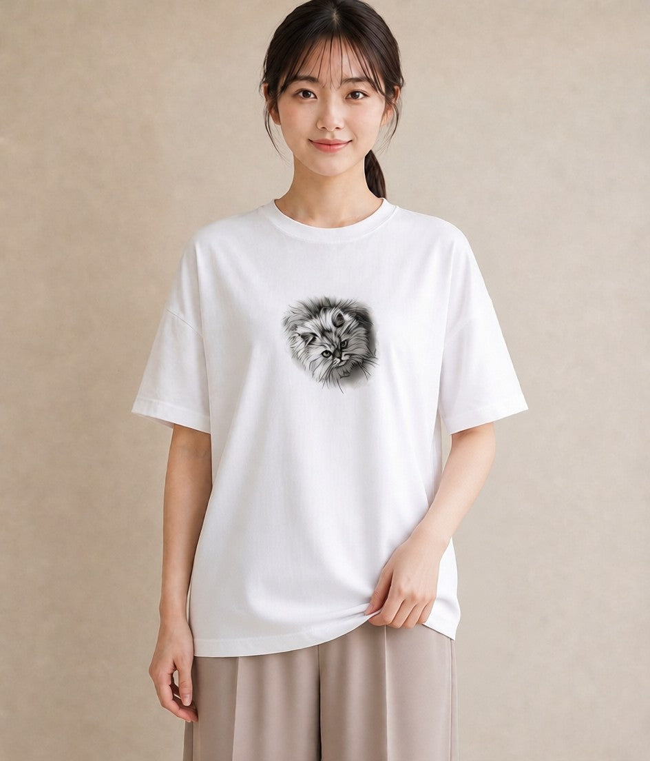 デザインTシャツ レディース 猫 ねこ イラスト カフェ服 クリスマス 白T