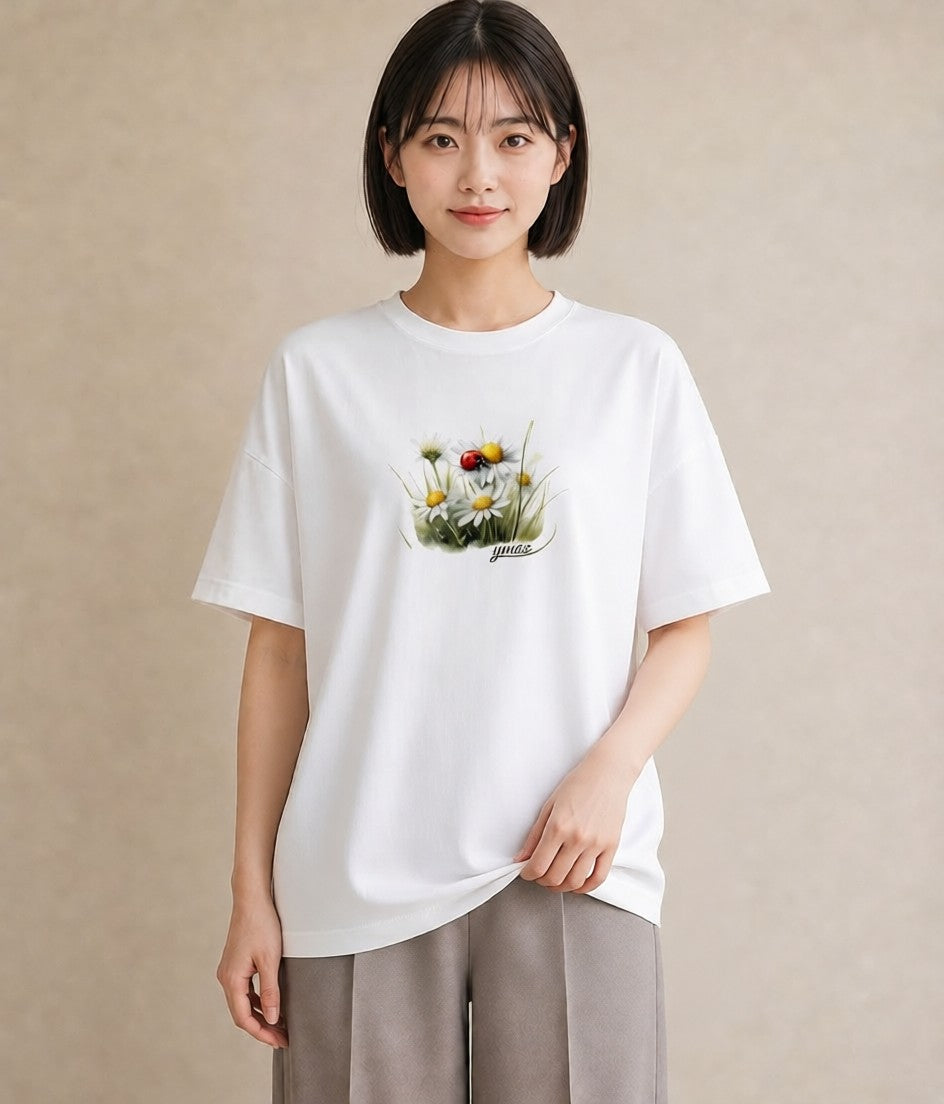Tシャツ レディース てんとう虫 昆虫 虫 イラスト シンプル ラフ レイヤード 白T