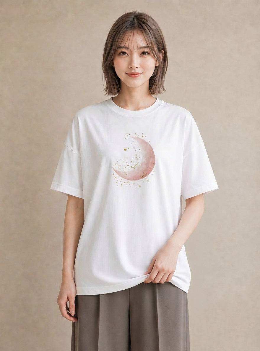 Tシャツ レディース 星空 宇宙 イラスト 可愛い ペアコーデ 秋コーデ 白T