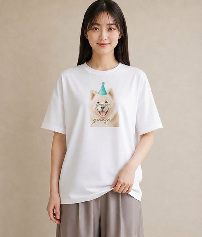 デザインTシャツ レディース サモエド 犬 いぬ イラスト 綿100 デート 白T