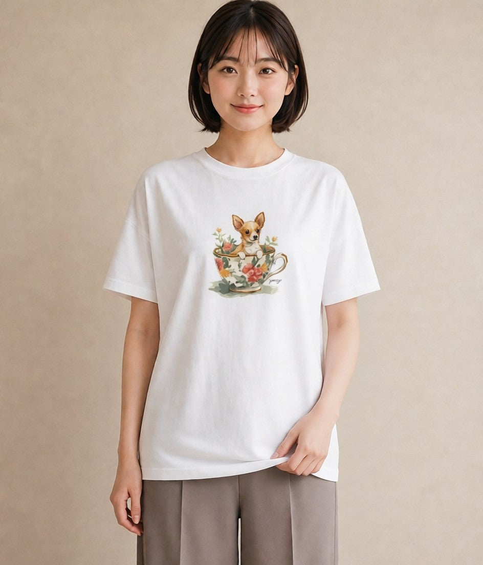プリントTシャツ レディース チワワ 犬 いぬ イラスト 女子会 お揃い 白T
