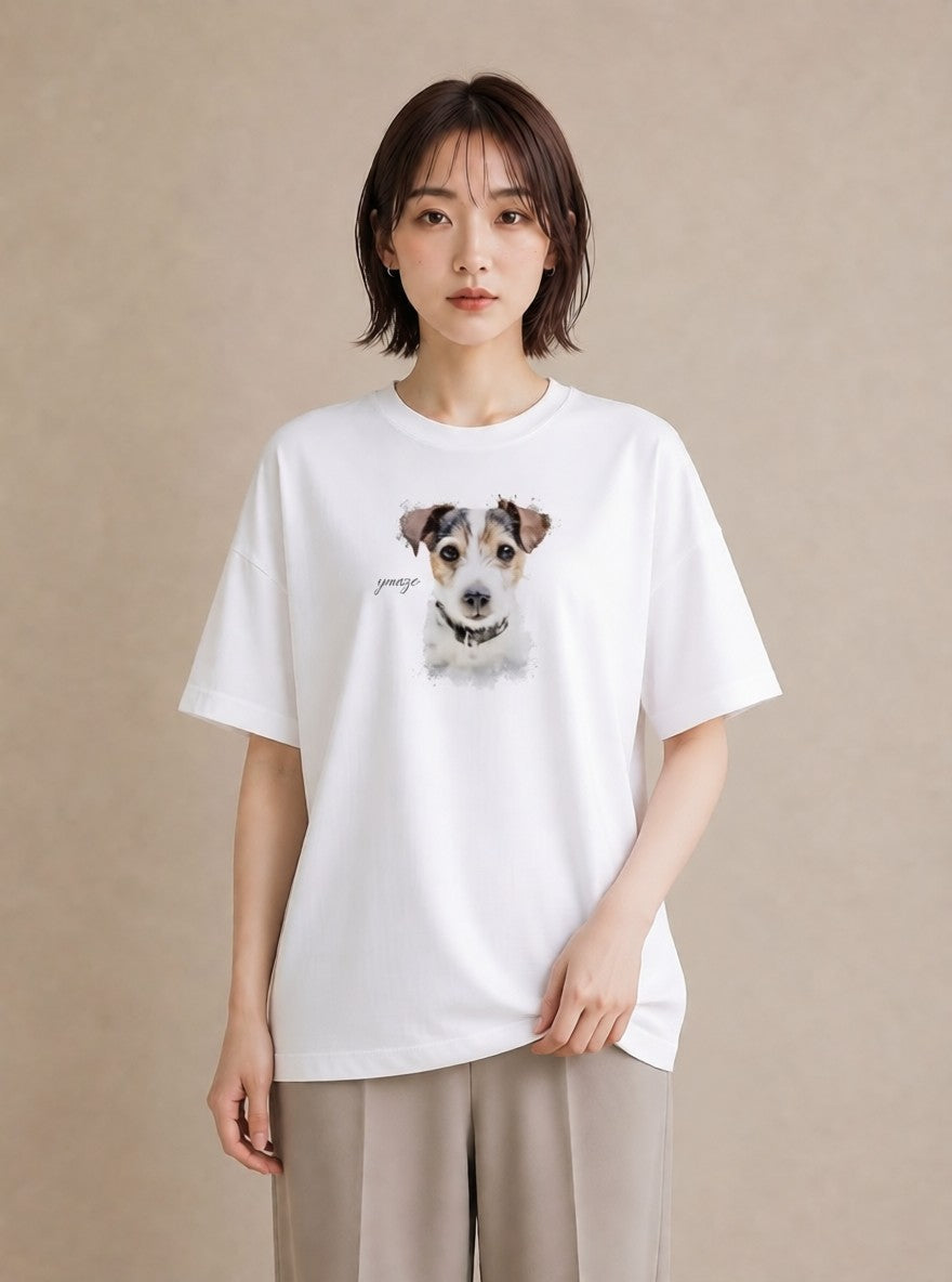 デザインTシャツ レディース ジャックラッセルテリア 犬 いぬ イラスト シック 帰省 ラフ 白T