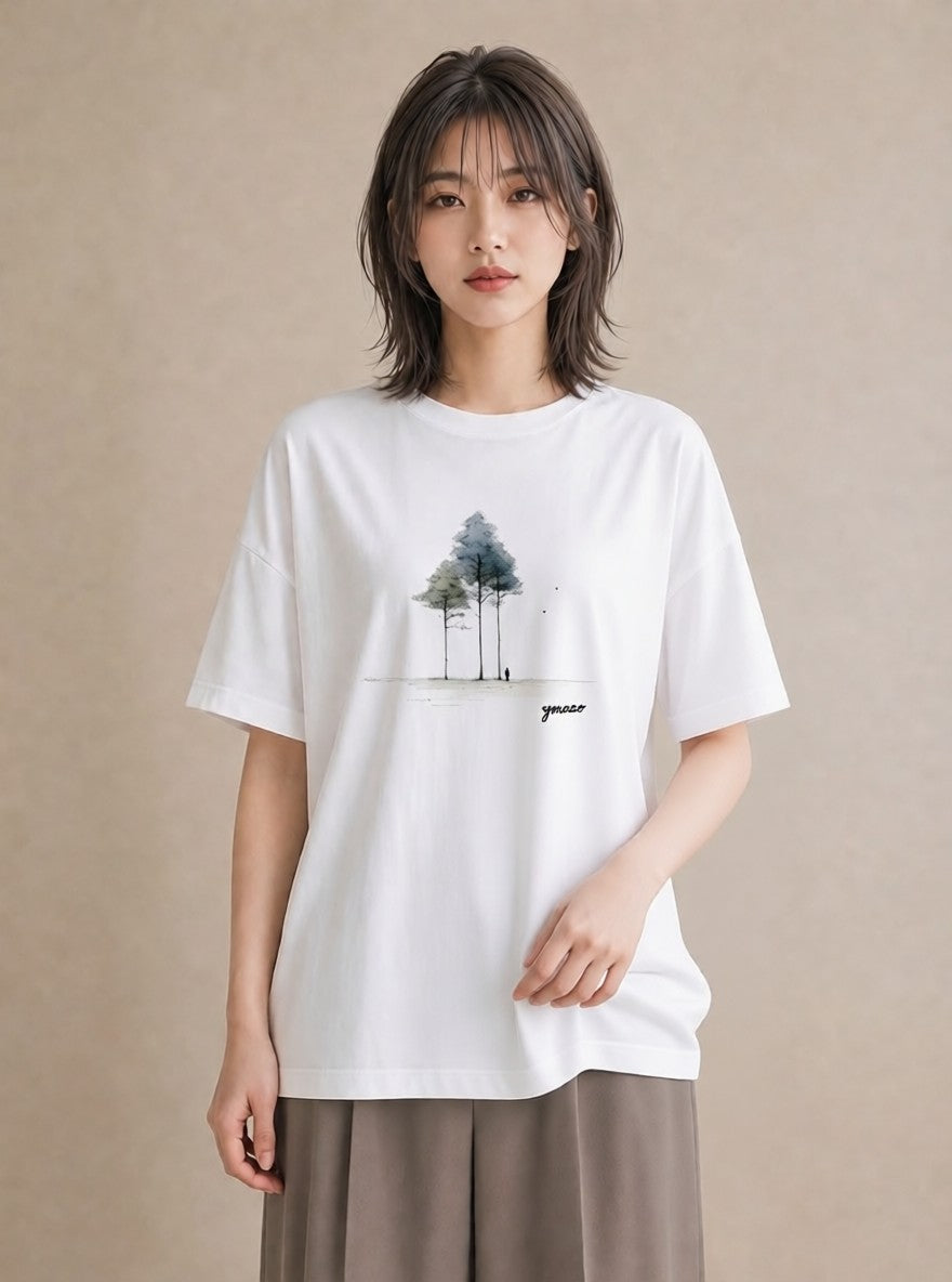 プリントTシャツ レディース 雨上がりのベンチ ベンチ ナチュラル アンティーク イラスト シンプル 友達ギフト 部屋着 白T