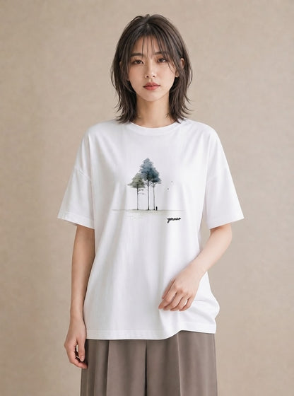 プリントTシャツ レディース 雨上がりのベンチ ベンチ ナチュラル アンティーク イラスト シンプル 友達ギフト 部屋着 白T