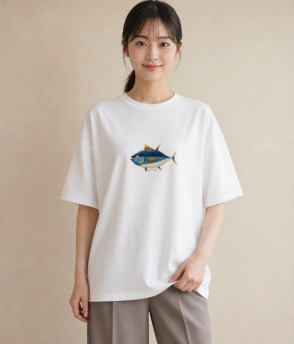 プリントTシャツ レディース メダカ ペット 動物 イラスト 上品 親子 20代 白T