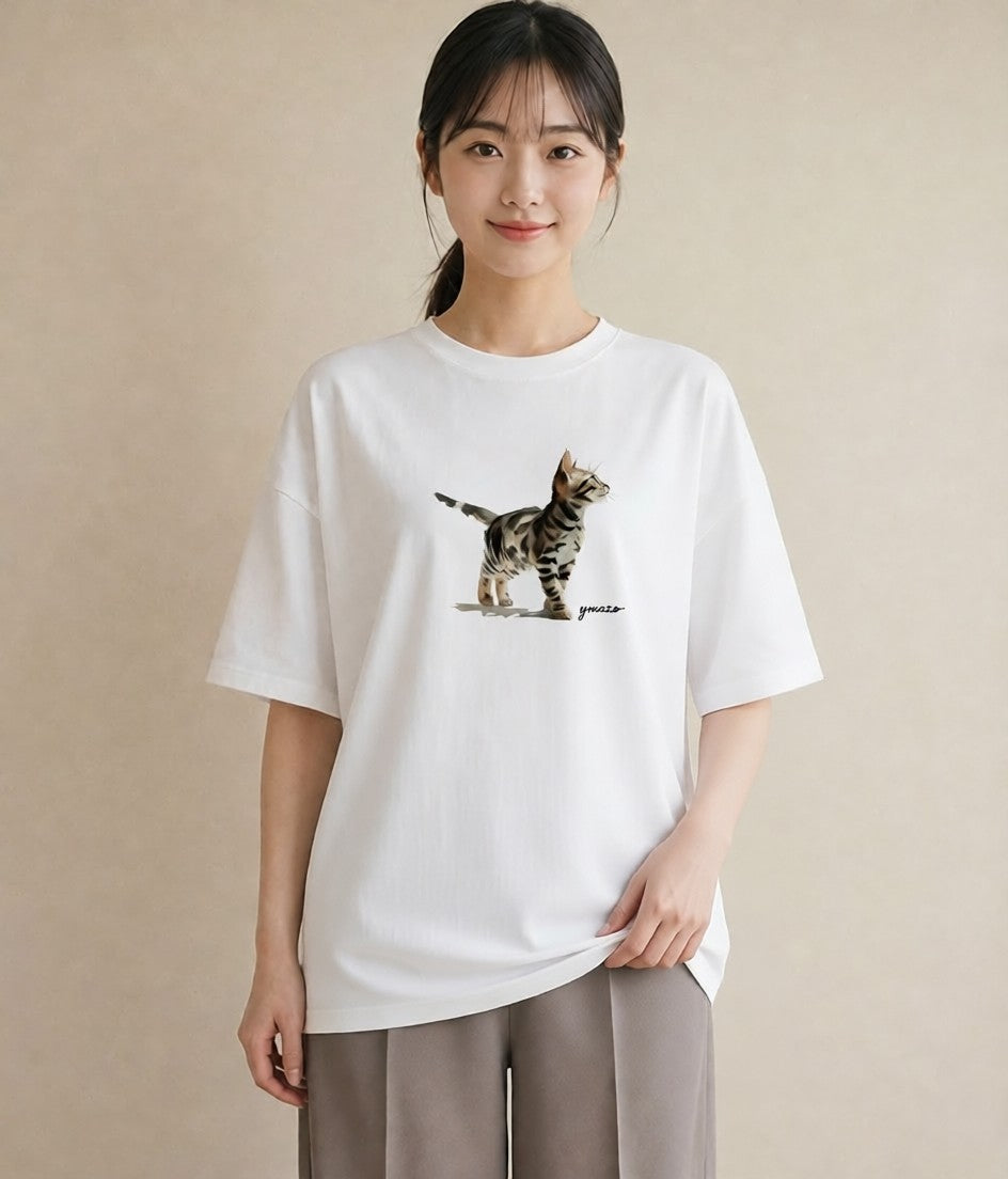 半袖Tシャツ レディース 猫の手 猫 ねこ イラスト ラフ 母娘コーデ 自分用 白T