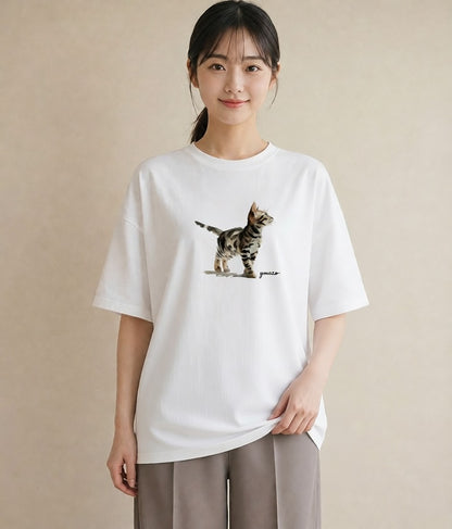半袖Tシャツ レディース 猫の手 猫 ねこ イラスト ラフ 母娘コーデ 自分用 白T
