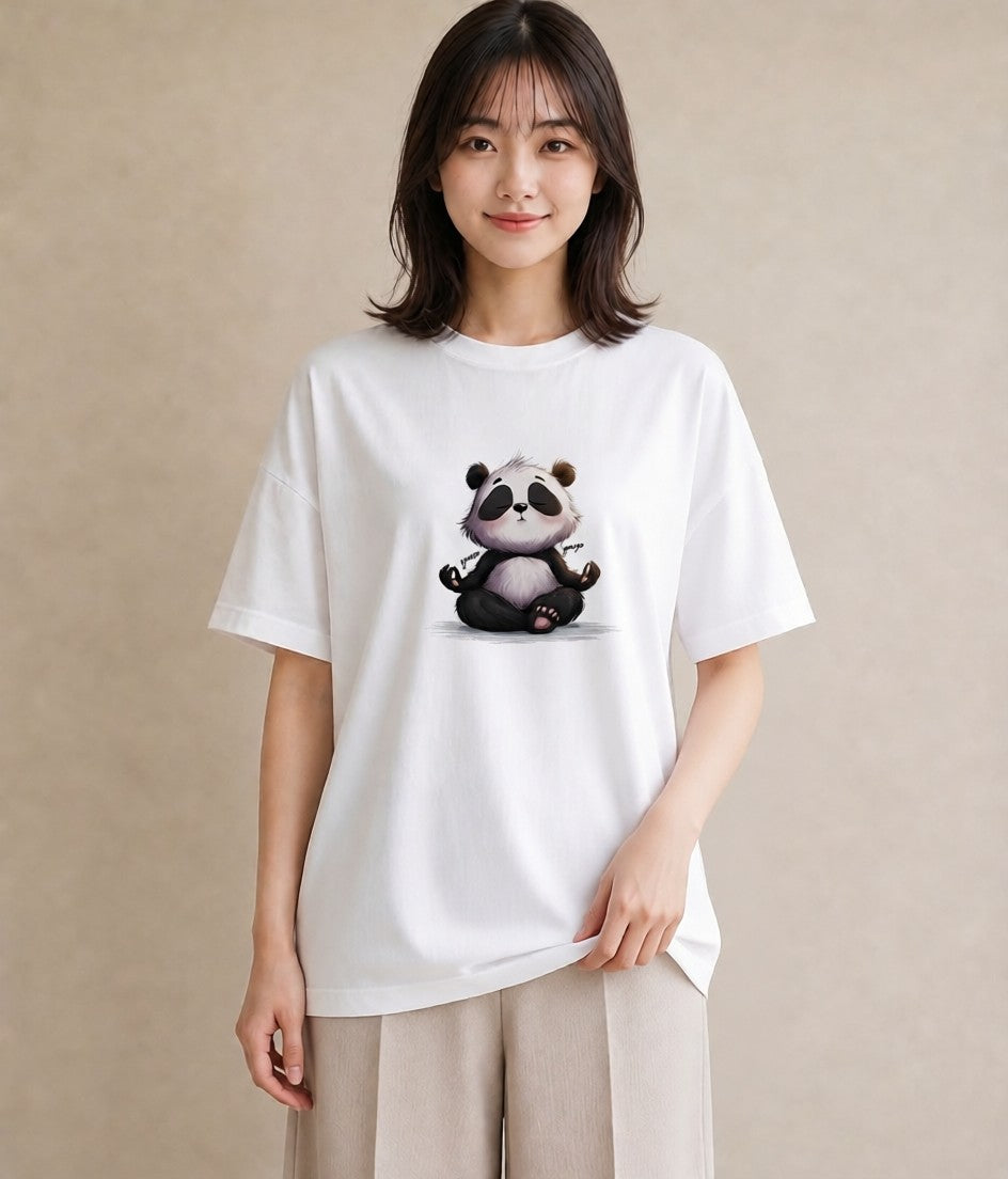 Tシャツ レディース パンダ 動物 アニマル イラスト ゆるかわ 綿100 デート 白T