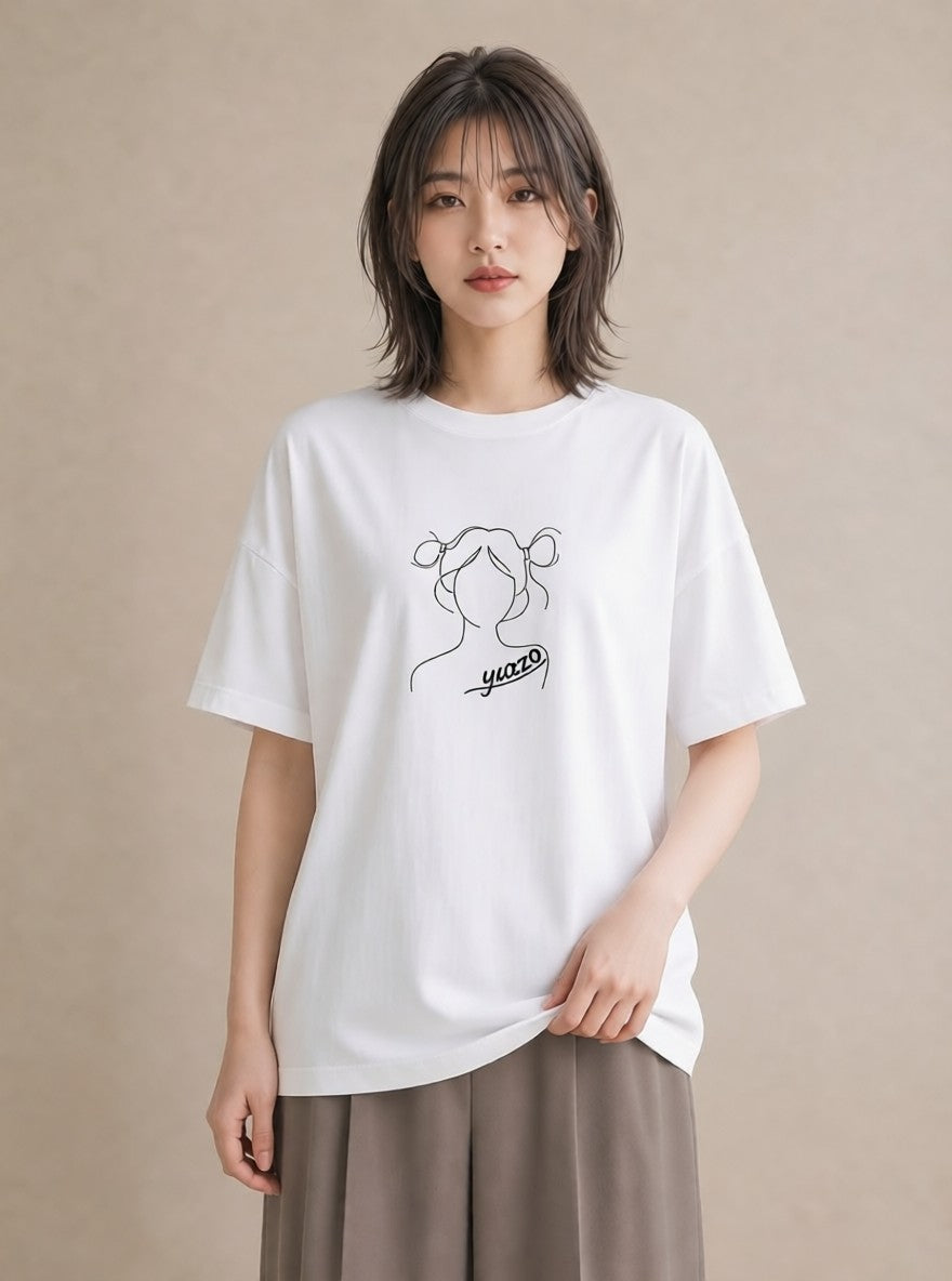 デザインTシャツ レディース 女の子 ガール 後ろ姿 イラスト こなれ感 旅行用 海 白T